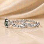 S925 Green Moissanite Hidden Halo 3.0Ct Round Cut Engagement Ring with Classic 2.5Ct Round Cut Wedding Band - Image 5