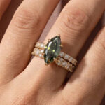 S925 Green Moissanite 3.0Ct Marquise Cut Hidden Halo Yellow Gold Wedding Set in Sterling Silver