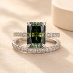 S925 Moissanite 3.5Carat Green Radiant Cut Engagement Ring With Half Eternity Thin Women's Wedding Band - Image 4