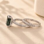 S925 Moissanite 3.5Carat Green Radiant Cut Engagement Ring With Half Eternity Thin Women's Wedding Band - Image 5