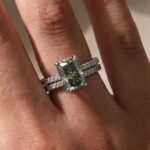 S925 Moissanite 3.5Carat Green Radiant Cut Engagement Ring With Half Eternity Thin Women's Wedding Band