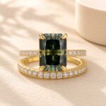 S925 Moissanite 3.5Carat Green Radiant Cut Engagement Ring With Half Eternity Thin Women's Wedding Band - Image 9