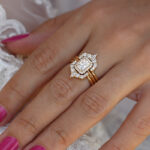S925 Luxurious Yellow Gold Halo Radiant Cut 3PC Wedding Set for Women In Sterling Silver - Image 3
