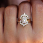 S925 Luxurious Yellow Gold Halo Radiant Cut 3PC Wedding Set for Women In Sterling Silver