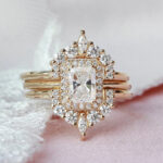 S925 Luxurious Yellow Gold Halo Radiant Cut 3PC Wedding Set for Women In Sterling Silver - Image 4