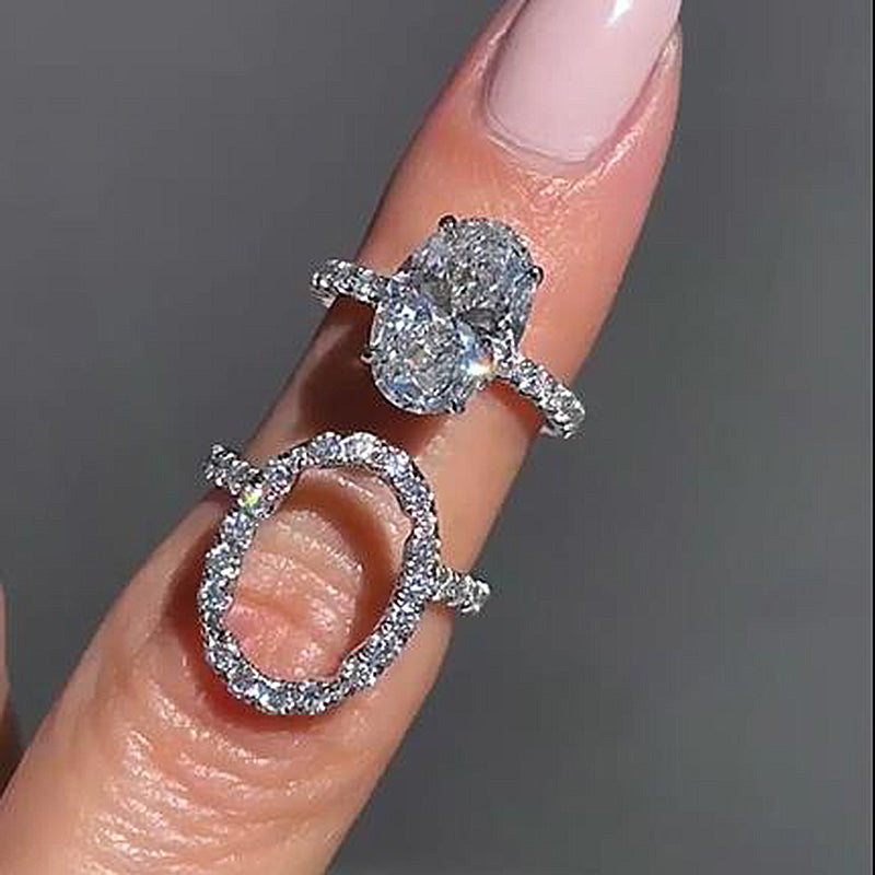 BS563S-1 S925 Unique Oval Cut Insert Wedding Ring Set In Sterling Silver - Image 1