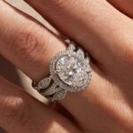S925 Gorgeous Double Halo Oval Cut Insert Wedding Ring Set In Sterling Silver - Image 2