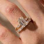 S925 Exquisite Yellow Gold Emerald Cut Three Stone Wedding set For Women In Sterling Silver - Image 2
