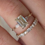 S925 Exquisite Yellow Gold Emerald Cut Three Stone Wedding set For Women In Sterling Silver