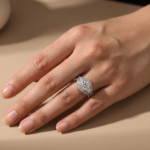 S925 Maxine Unique Halo Round Cut Three Stone Insert 3PC Ring Set - Image 2