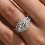 S925 Maxine Unique Halo Round Cut Three Stone Insert 3PC Ring Set