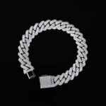 12mm 8" White Gold Big Box Clasp 2-Row Iced Out Handset Miami Cuban Chain Bracelet