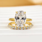 S925 Solitaire 5.5Ct Oval Cut 18K Yellow Gold/ White Gold Wedding Ring Set With Round Cut Wedding Band - Image 5