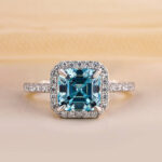 S925 Exclusive Halo Asscher Cut Light Aquamarine Blue Engagement Ring In Sterling Silver - Image 5