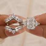 S925 Enhancer Wedding Ring Set 5.0Ct Radiant Cut White Gold Side Stone Engagement Rings With Jacket Wedding Band