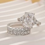 S925 3PC Wedding Ring Set 5.0Ct Radiant Cut White Gold Side Stone Engagement Rings With 2PC Pavé Wedding Band - Image 3