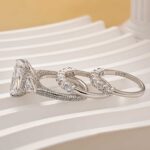 S925 3PC Wedding Ring Set 5.0Ct Radiant Cut White Gold Side Stone Engagement Rings With 2PC Pavé Wedding Band - Image 4