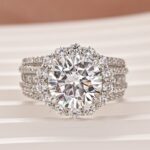 S925 Moissanite Halo Split Shank 4.0Ct Round Cut White Gold Engagement Ring - Image 5