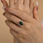 S925 Classic Oval Cut Emerald Green Simulated Diamond Engagement Ring - Image 2