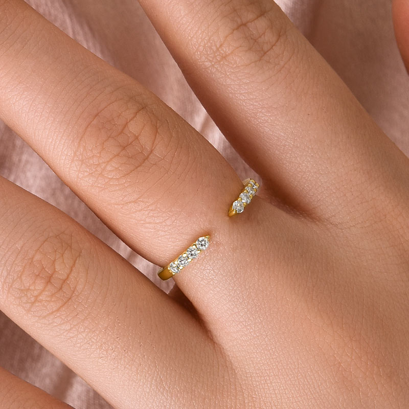 DSC-0605-2 S925 Maxine Dainty Moissanite Yellow Gold Open Wedding Band In Sterling Silver - Image 1