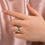 S925 Maxine Moissanite 2.0 Carat Round Cut Yellow Gold Wedding Ring Set With Wide Wedding Band - Image 2