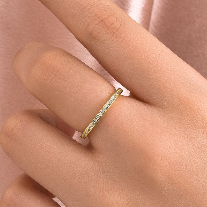 DSC-0680-2 S925 Maxine Moissanite Yellow Gold Channel Set Half Wedding Band - Image 1