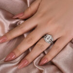 S925 Moissanite 4.0 Ct Oval Cut Insert Wedding Ring Set With Jacket Stack Wedding Band - Image 3