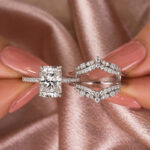 S925 Moissanite 3.5 Ct Radiant Cut Insert Wedding Ring Set With Jacket Stack Wedding Band