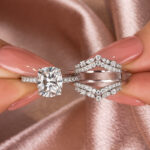 S925 Moissanite 3.0 Ct Cushion Cut Insert Wedding Ring Set With Jacket Stack Wedding Band