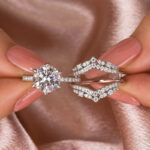 S925 Moissanite 3.0 Ct Round Cut Insert Wedding Ring Set With Jacket Stack Wedding Band