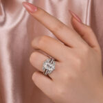 S925 Moissanite 4.0 Ct Oval Cut Insert Wedding Ring Set With Jacket Stack Wedding Band - Image 5