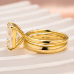 S925 Maxine Moissanite 4.5 Ct Radiant Cut Yellow Gold Wedding Ring Set with Wide Band - Image 5