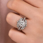 S925 Moissanite 3.0 Ct Cushion Cut Insert Wedding Ring Set With Jacket Stack Wedding Band - Image 2