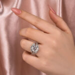 S925 Moissanite 4.0 Ct Round Cut Insert Wedding Ring Set With Jacket Stack Wedding Band - Image 5