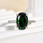 S925 Classic Oval Cut Emerald Green Simulated Diamond Engagement Ring - Image 4