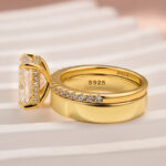 S925 Maxine Classic Moissanite 3.5 Ct Radiant Cut Yellow Gold Wedding Ring Set with Wide Wedding Band - Image 4