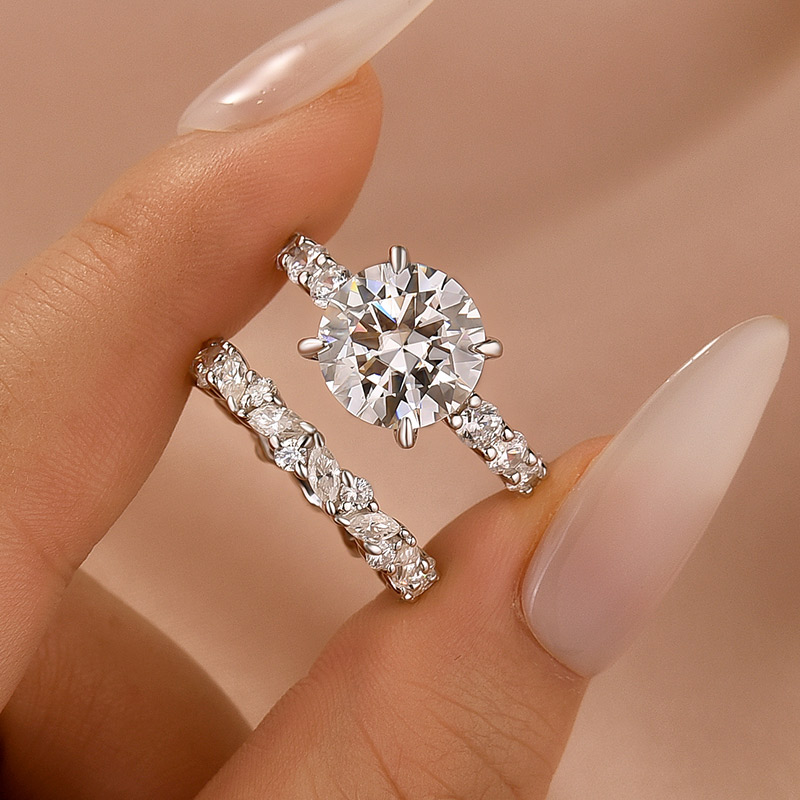 DSC-0894-e8kkld S925 Moissanite 4.0Ct Round Cut White Gold Wedding Ring with Round & Marquise Cut Wedding Ring - Image 1