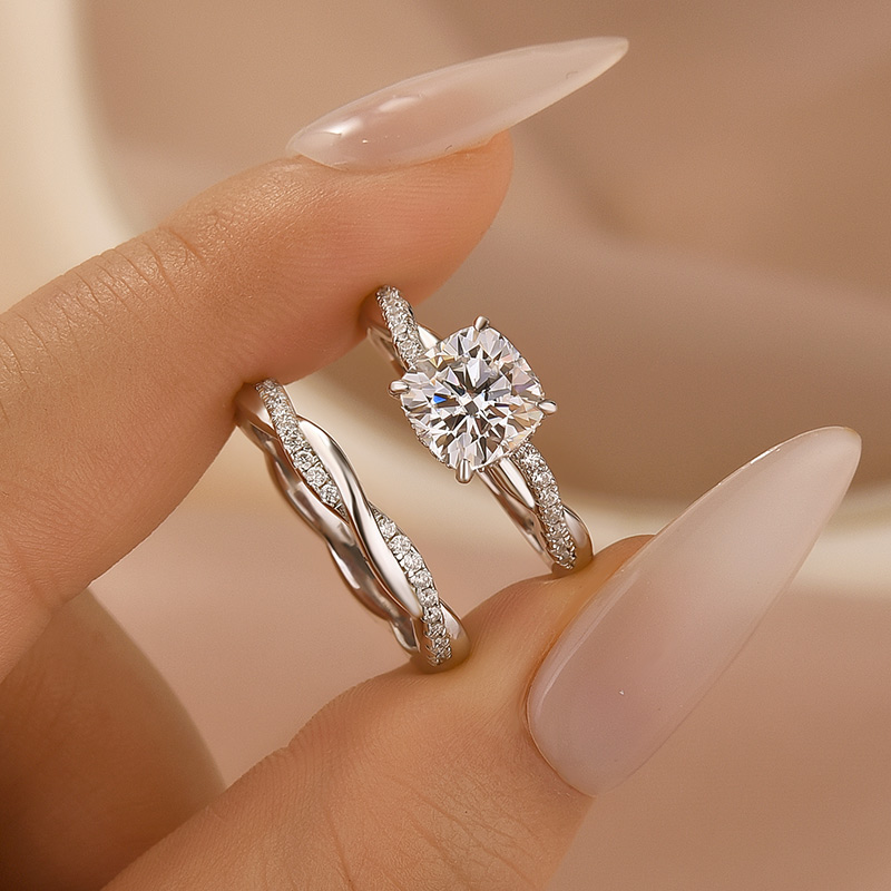 DSC-0952-1-lLB3S7 S925 Moissanite 2.0Ct Cushion Cut Twist Wedding Ring Travel Ring In Sterling Silver - Image 1