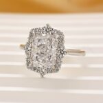 S925 Stunning Halo Radiant Cut Simulated Diamond Engagement Ring In Sterling Silver - Image 3
