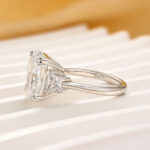 S925 Luxurious Crushed Ice Hybrid Radiant Cut Three Stone Engagement Ring In Sterling Silver - Image 7