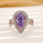 S925 Attractive Double Halo Pear Cut Aquamarine Blue/Purple Engagement Ring - Image 10