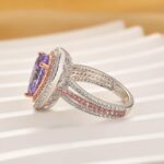 S925 Attractive Double Halo Pear Cut Aquamarine Blue/Purple Engagement Ring - Image 11
