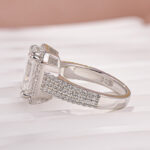 S925 Moissanite Halo Three Shank 3.5Ct Radiant Cut White Gold Engagement Ring - Image 7
