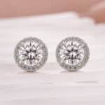 S925 Moissanite 1.2Ct*2 Halo Round Cut White Gold Stud Earrings - Image 4