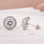 S925 Moissanite 1.2Ct*2 Halo Round Cut White Gold Stud Earrings - Image 5