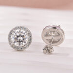 S925 Moissanite 1.2Ct*2 Halo Round Cut White Gold Stud Earrings - Image 3