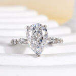 S925 Sparkle Pear Cut Sona Simulated Diamond Engagement Ring In Sterling Silver - Image 4