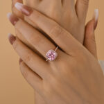 S925 Elegant Cushion Cut Synthetic Morganite Halo Engagement Ring In Sterling Silver - Image 3