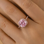 S925 Elegant Cushion Cut Synthetic Morganite Halo Engagement Ring In Sterling Silver