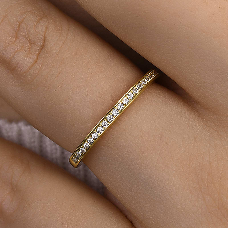DSC-1427-1 S925 Exclusive Yellow Gold Channel Set Curved Half Wedding Band - Image 1